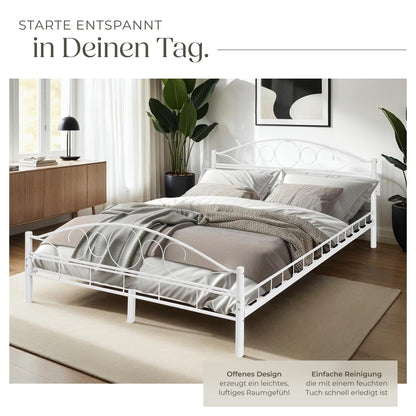tectake® Metallbett Doppelbett mit Lattenrost 200x140cm Weiss