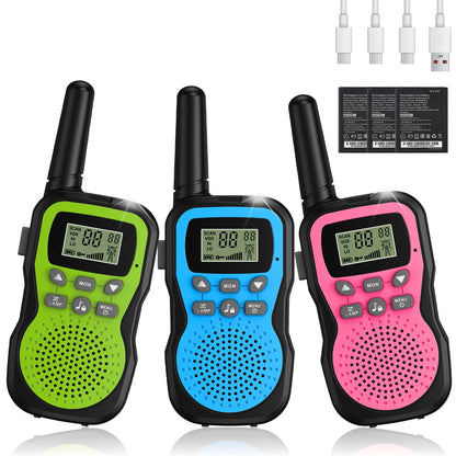Apkezel Walkie Talkie Kinder 3er Set, 1000mAh Akku, 3km Reichweite – Funkgeräte mit LCD-Display und Taschenlampe