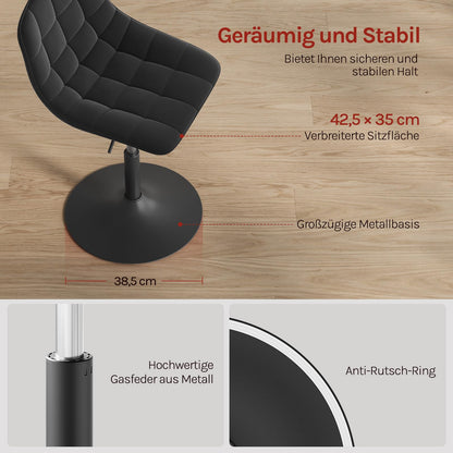 WOLTU Schminkhocker mit Rückenlehne, Samt, höhenverstellbar, schwarz