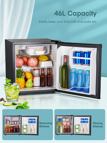FOHERE Mini-Kühlschrank 46 L mit Eisfach, wechselbarer Türanschlag