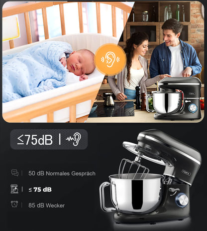 Fentic Küchenmaschine 2000W Edelstahl 6.2L Knetmaschine – Schwarz