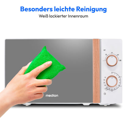 MEDION Mikrowelle MD10596 – 20L freistehend weiss Holzoptik