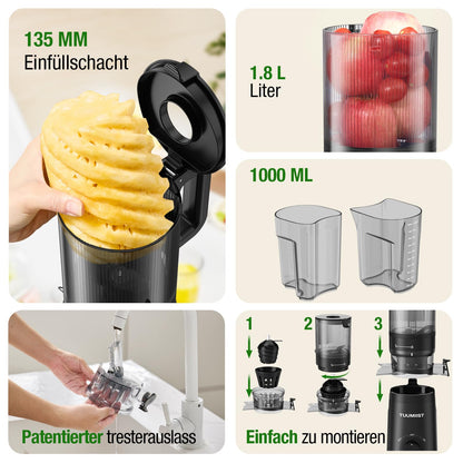 TUUMIIST Slow Juicer Entsafter - Extragrosser 135mm Einfüllschacht