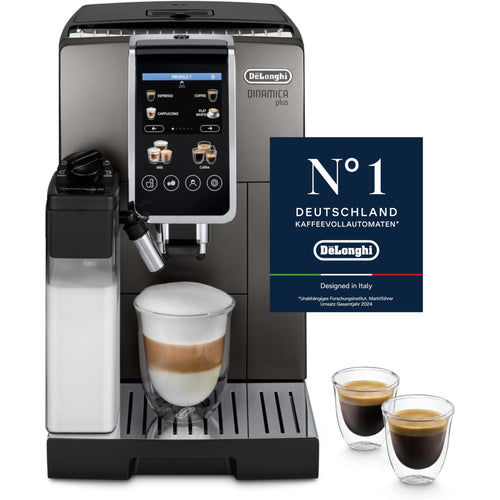 De'Longhi Dinamica Plus ECAM380.95.TB Kaffeevollautomat - Titan/Schwarz. Quaderförmig, Titan/Schwarz. Automatisiert Espresso, Cappuccino mit Mahlwerk und Milchsystem.