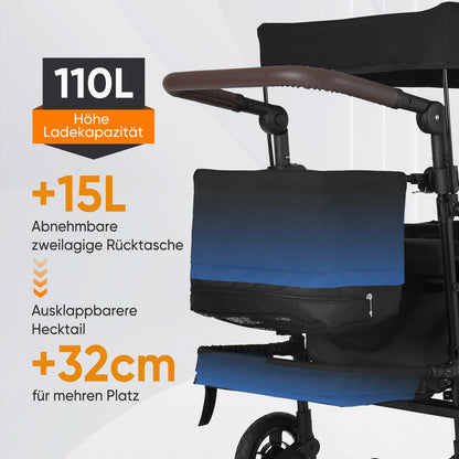 Sekey Bollerwagen Faltbar mit Dach 2 Kinder - SS5050 Schwarz