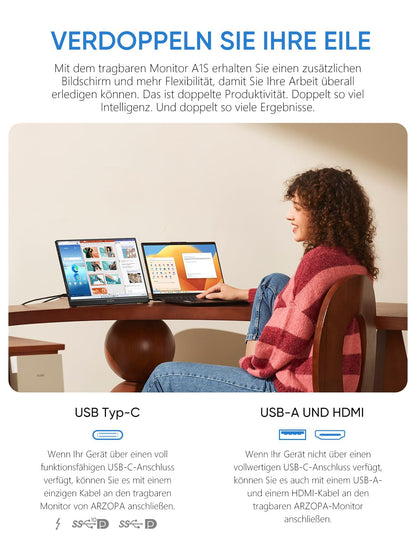 ARZOPA 14.0 Zoll FHD IPS Tragbarer Gaming Monitor - HDMI/USB-C