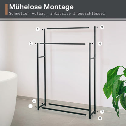 GARDELI® Handtuchständer stehend extra gross Schwarz