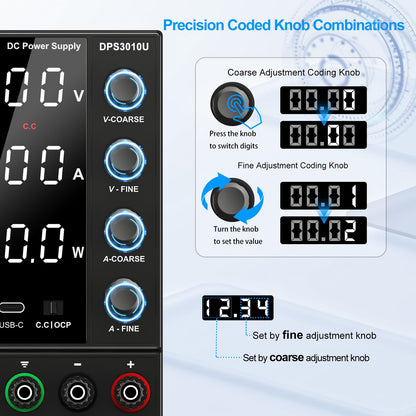 NANKADF Labornetzteil variabel DC 30V 10A mit USB-C