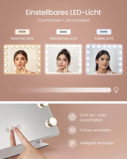 SONGMICS Schminkspiegel mit Beleuchtung, 15 LED, dimmbar, mattweiss