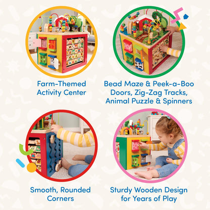 Battat Großer Motorikwürfel Motorikspielzeug Bauernhof Holz