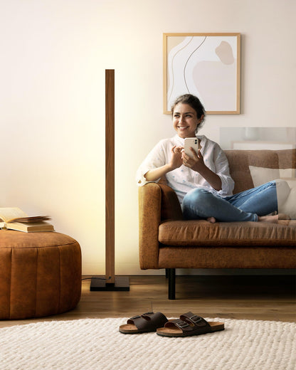 EDISHINE LED Stehleuchte Holz Dimmbar – Boho Vintage Ecklampe