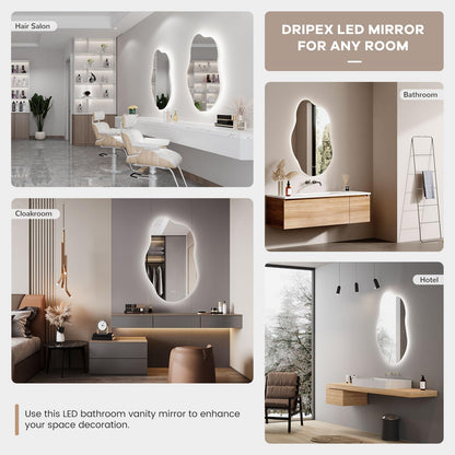 Dripex Asymmetrischer LED Badspiegel 85x52 cm – Dimmbar, 3 Lichtfarben