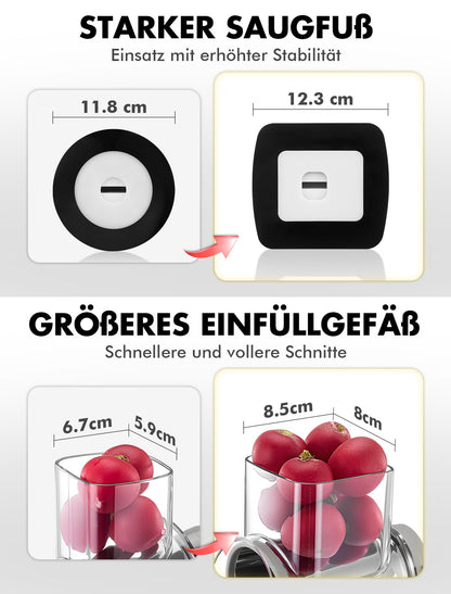 Geedel Käsereibe, Gemüseschneider mit Kurbel und 4 Klingen, Weiss