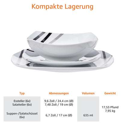 Amazon Basics Moderne Strahlen Geschirrservice 18-teilig für 6 Personen