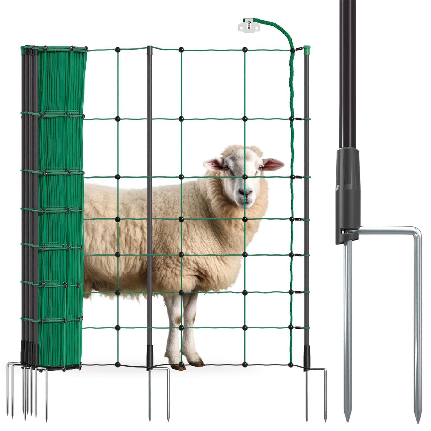 VOSS.farming farmNET+ Schafnetz 25m, 90cm, Elektrozaun-Netz grün: Weidenetz mit 11 Fiberglaspfählen