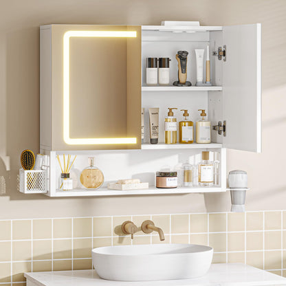 FORABAMB Spiegelschrank mit LED-Beleuchtung, doppeltürig, 60 cm, weiss