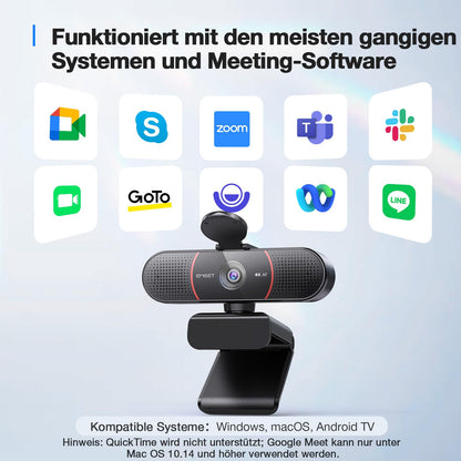 EMEET C960 4K UHD Webcam - Dual Mic, Auto-Lichtkorrektur, Abdeckung