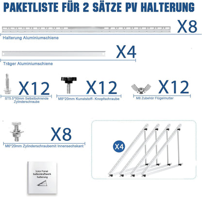 Rhein Beleuchtung Solarmodul-Halterung Flachdach 114 cm, 2 Sets