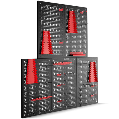 tectake Werkzeug-Lochwand aus Metall 200 x 60 cm inkl. Haken-Set, fünfteilige Lochplatte zur Wandmontage