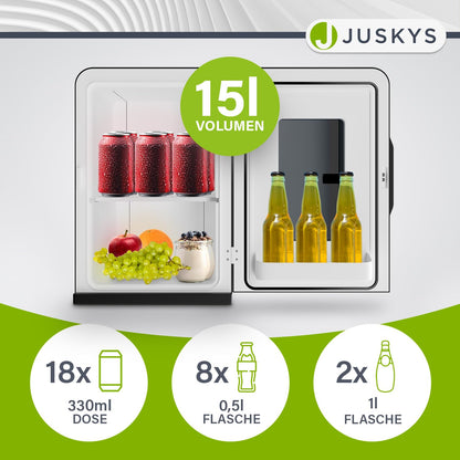 Juskys 2in1 Mini Kühlschrank Minibar 15L Schwarz - Heizfunktion