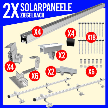 PV Modul Set 2 Module Ziegeldach Halterung 25-40mm