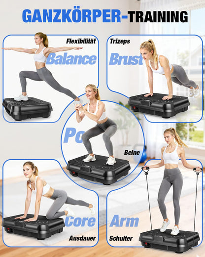 HomeFitnessCode Mini Vibrationsplatte mit 250 Stufen, Schwarz