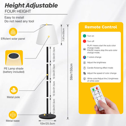 Ecvivk Solar LED Stehlampe RGB dimmbar IP65 höhenverstellbar