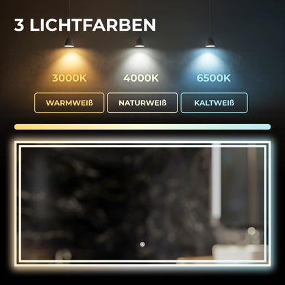 BR Bringer LED Badezimmerspiegel 120x60 cm – Dimmbar, Anti-Beschlag