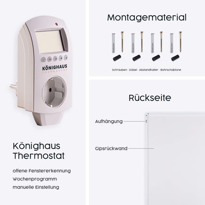Könighaus Infrarot Wandheizung 450 Watt - Thermostat & TÜV SÜD