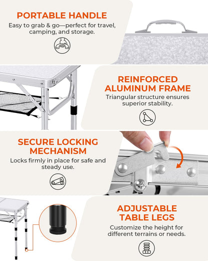 Sportneer Campingtisch klappbar, höhenverstellbar, 60 x 40 cm