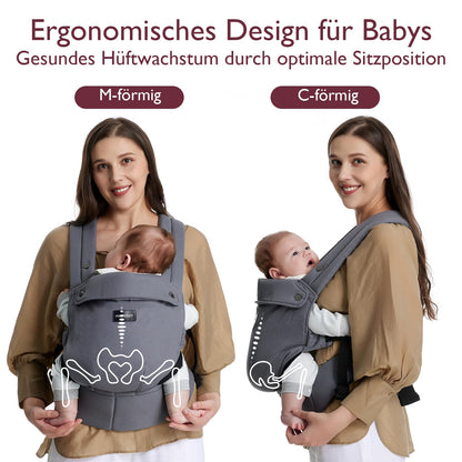 Momcozy Babytrage aus 100% Baumwolle, M-Position, 3,2-20 kg, Grau