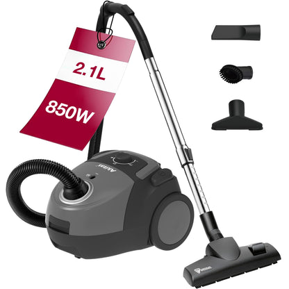Akitas C5 Bodenstaubsauger mit Beutel, 850 W, HEPA-Filter – Wessel-Werk-Bodendüse und Edelstahl-Teleskoprohr