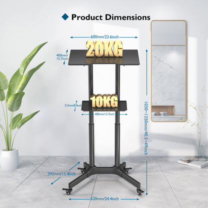 BONTEC Stehpult Laptoptisch – Höhenverstellbar, Rollen, Neigbar