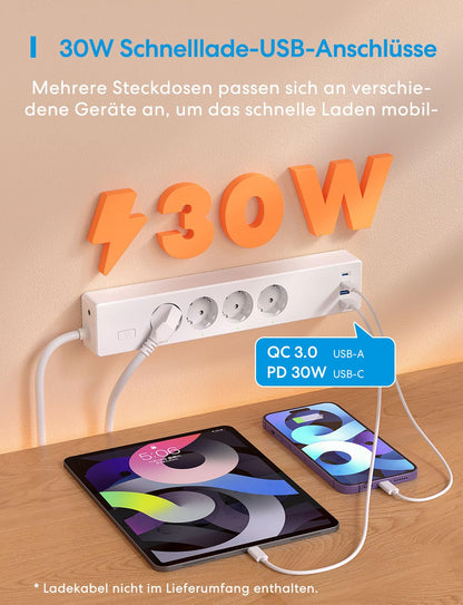 Meross Matter Smart Mehrfachsteckdose GaN USB C 30W WLAN