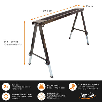 Lemodo Arbeitsbock höhenverstellbar, 2er Set, Stahl, 150 kg Tragkraft