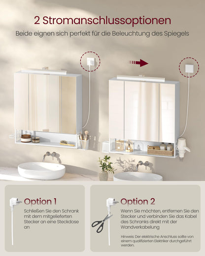 VASAGLE BBK126W01 Spiegelschrank mit LED – wolkenweiss