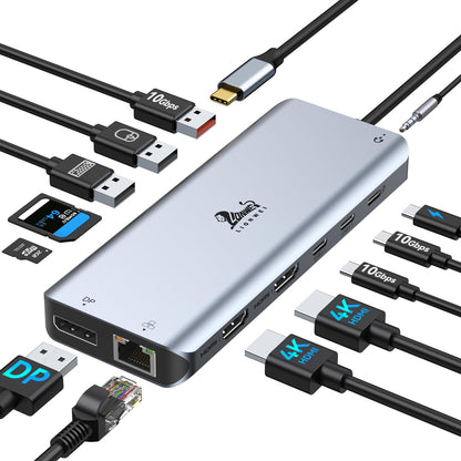 LIONWEI USB-C Dockingstation 13-in-1 Dual Monitor Triple Display mit HDMI-, DisplayPort- und USB-Anschlüssen