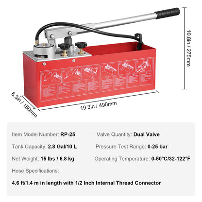 VEVOR Abdrückpumpe manuell hydraulisch 25 Bar - Doppelventil