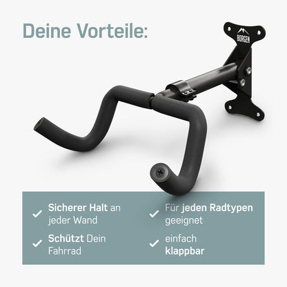 Borgen Fahrrad Wandhalterung – Einstellbar, Klappbar für MTB & Rennrad