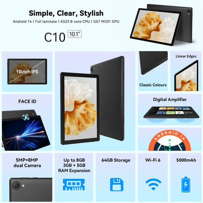 HotLight Android Tablet PC 10 Zoll - Schwarz 8GB/64GB Android 14