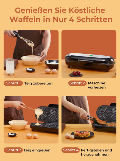 FOHERE Herzwaffeleisen King Size für 15 Herzwaffeln, Edelstahl