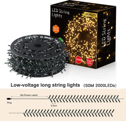 Avoalre 2000er LEDs Cluster Lichterkette 50m Aussen – Warmweiss