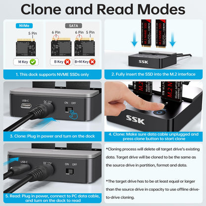 SSK Festplatten Docking Station Dual Bay NVMe M.2 SSD 20Gbps