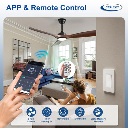 Depuley Leise Deckenventilator LED Aussen 132cm Braun App