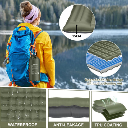 WARMTUYO Isomatte Camping 12 cm, aufblasbar mit Fusspumpe und Kissen