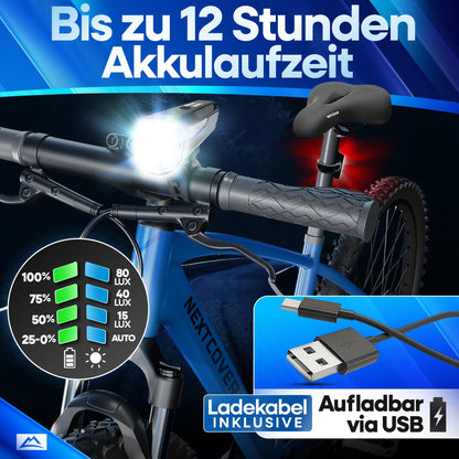 Nextcover LED Fahrradlicht Set mit LightSense Sensor, USB aufladbar