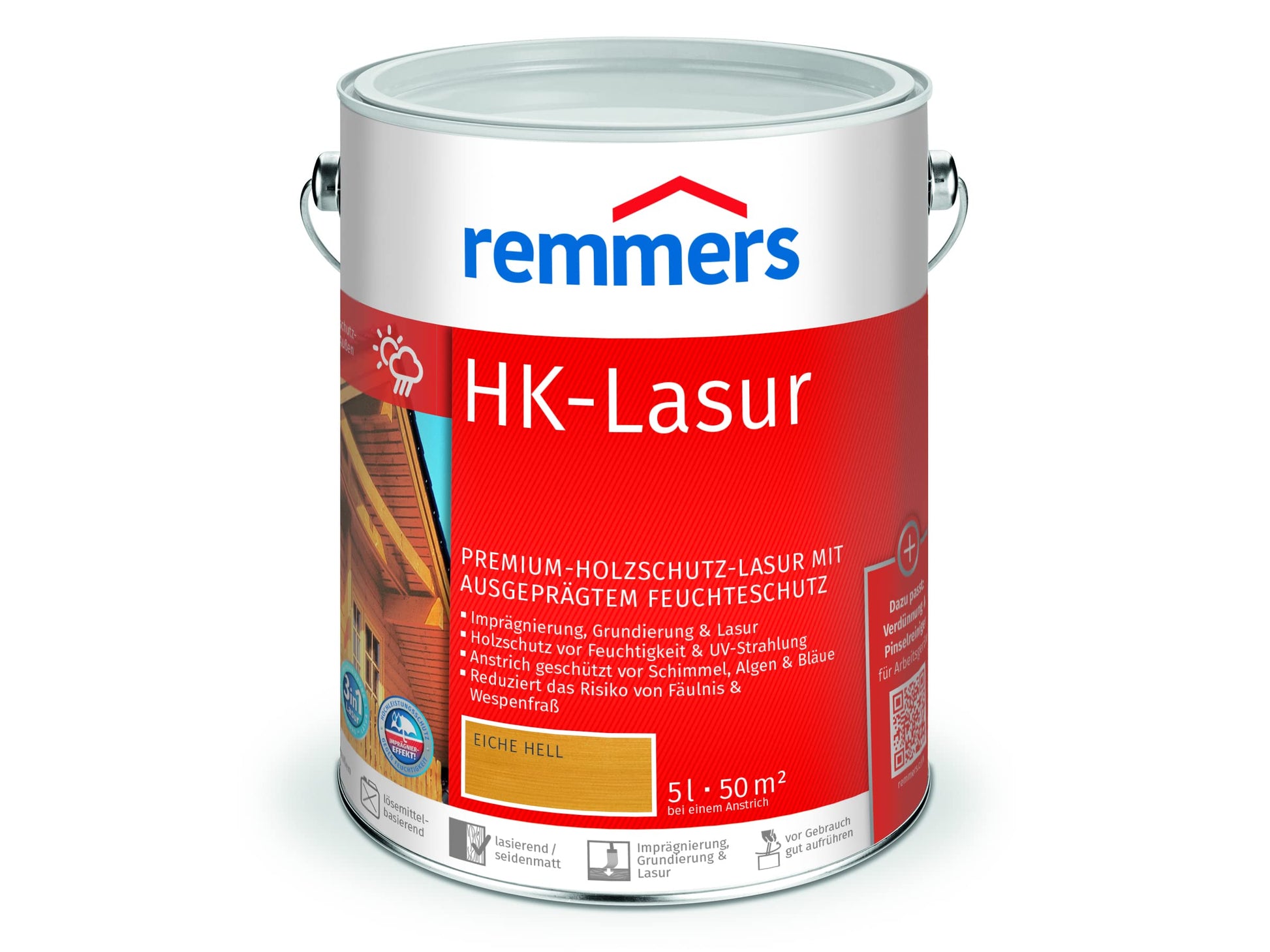 Remmers HK-Lasur 3in1 Holzlasur aussen, Eiche hell, 5 Liter – Holzschutz für Zäune und Gartenhäuser