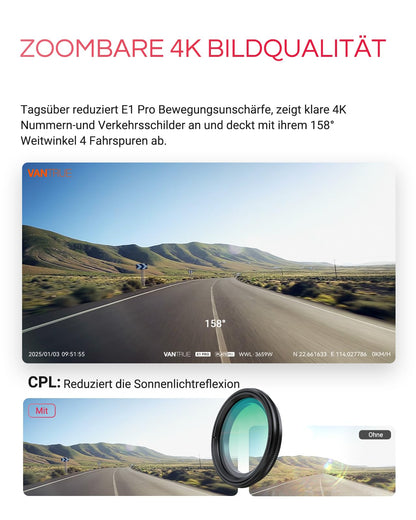 VANTRUE E1 Pro 4K HDR Dashcam mit STARVIS 2, GPS und Sprachsteuerung