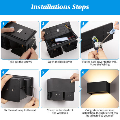 Cwycfw 24W LED Wandleuchte Aussen/Innen – Schwarz Warmweiss 2er Set