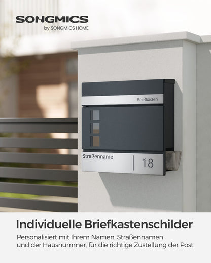 SONGMICS GMB081G01 Briefkasten - Anthrazit-Silbern, Personalisiert